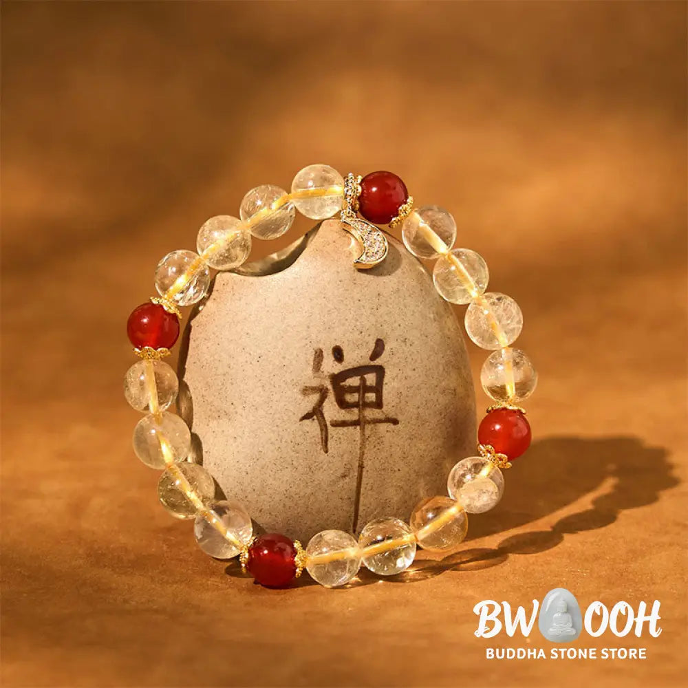Buddha Stones Citrine Red Agate Moon Prosperity Bracelet - BWOOOH - Citrine Red Agate (Wrist Circumference: 15-16cm)