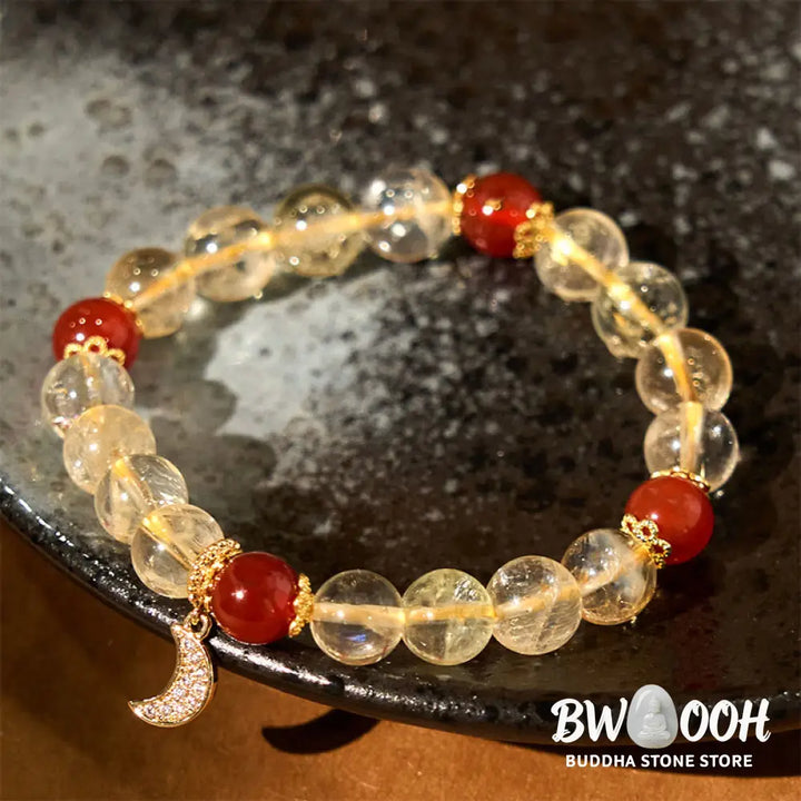 Buddha Stones Citrine Red Agate Moon Prosperity Bracelet - BWOOOH - Citrine Red Agate (Wrist Circumference: 15-16cm)
