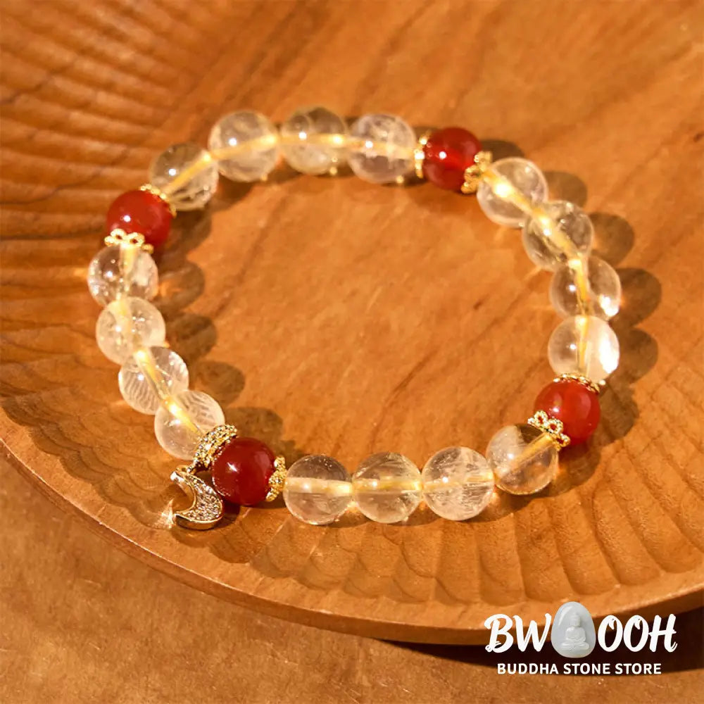 Buddha Stones Citrine Red Agate Moon Prosperity Bracelet - BWOOOH - Citrine Red Agate (Wrist Circumference: 15-16cm)