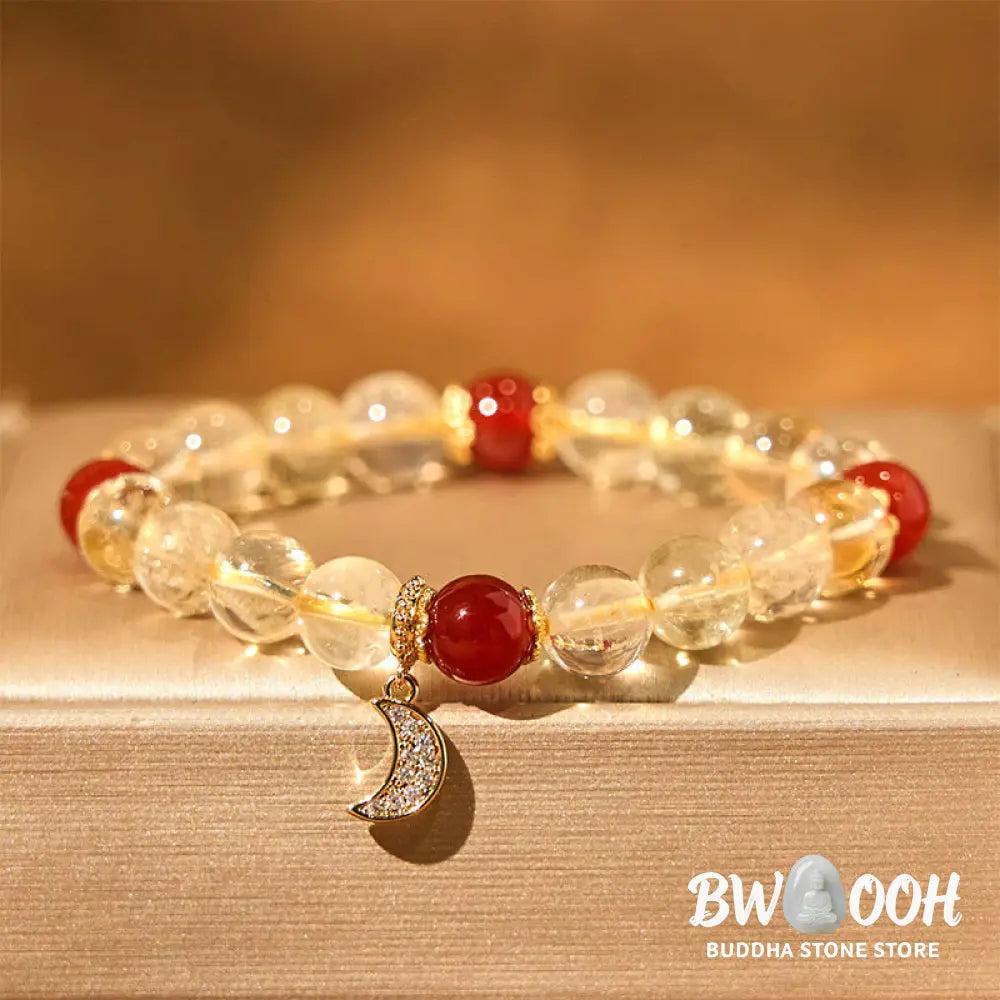 Buddha Stones Citrine Red Agate Moon Prosperity Bracelet - BWOOOH - Citrine Red Agate (Wrist Circumference: 15-16cm)