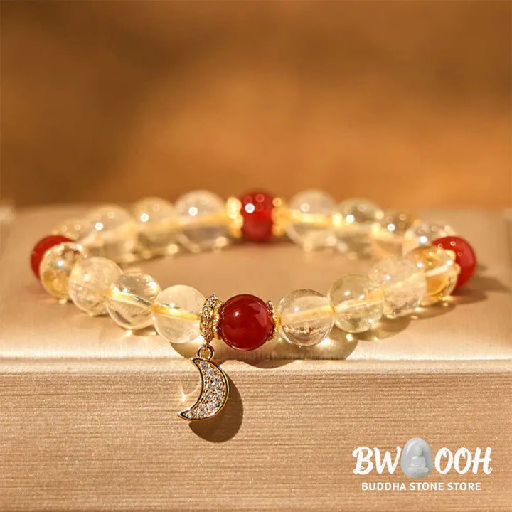 Buddha Stones Citrine Red Agate Moon Prosperity Bracelet - BWOOOH - Citrine Red Agate (Wrist Circumference: 15-16cm)