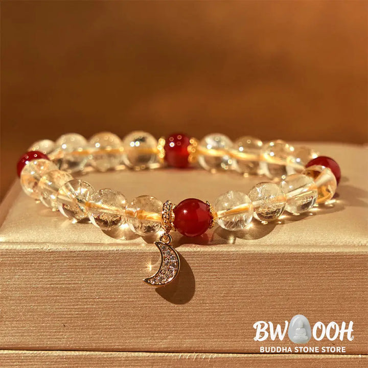 Buddha Stones Citrine Red Agate Moon Prosperity Bracelet - BWOOOH - Citrine Red Agate (Wrist Circumference: 15-16cm)