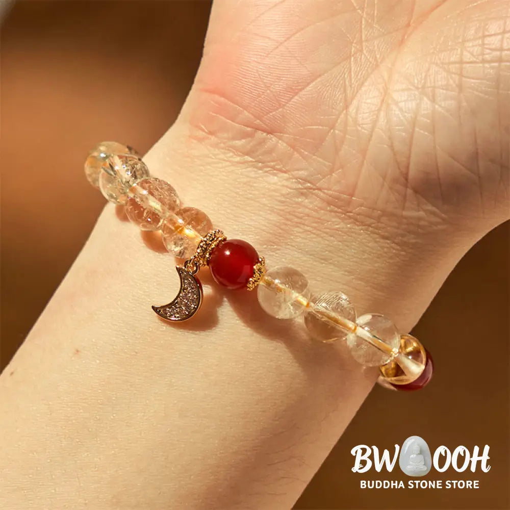 Buddha Stones Citrine Red Agate Moon Prosperity Bracelet - BWOOOH - Citrine Red Agate (Wrist Circumference: 15-16cm)