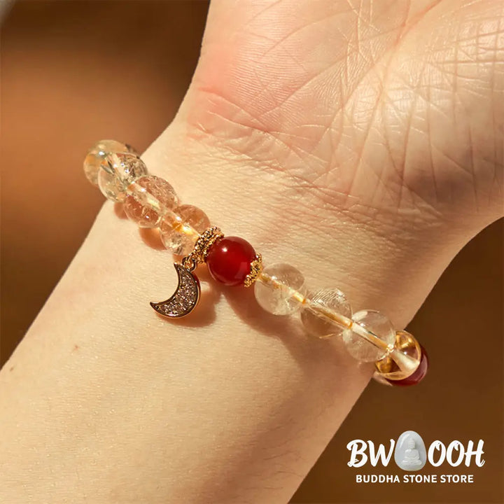 Buddha Stones Citrine Red Agate Moon Prosperity Bracelet - BWOOOH - Citrine Red Agate (Wrist Circumference: 15-16cm)