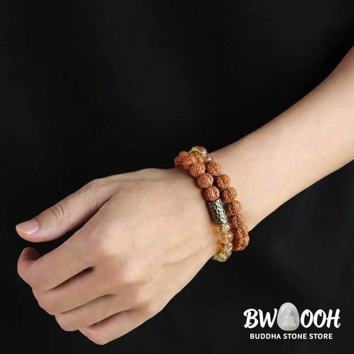 Buddha Stones Citrine Sandalwood Bodhi Seed Protection Double Wrap Bracelet - BWOOOH - Bracelet