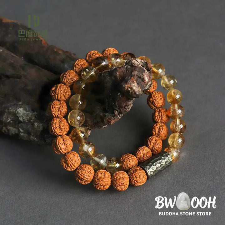 Buddha Stones Citrine Sandalwood Bodhi Seed Protection Double Wrap Bracelet - BWOOOH - Bracelet