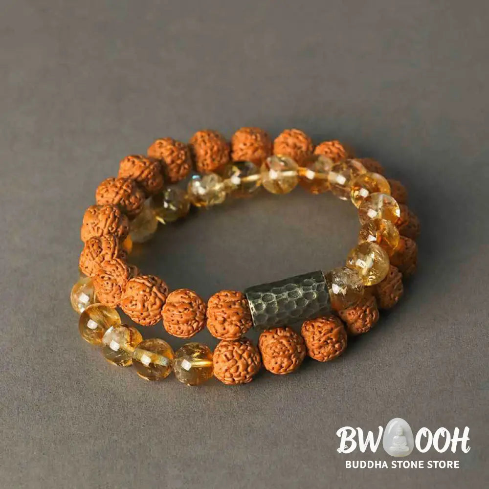 Buddha Stones Citrine Sandalwood Bodhi Seed Protection Double Wrap Bracelet - BWOOOH - Bracelet