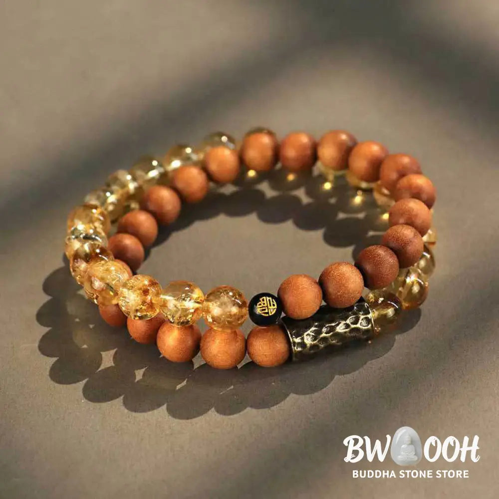 Buddha Stones Citrine Sandalwood Bodhi Seed Protection Double Wrap Bracelet - BWOOOH - Bracelet