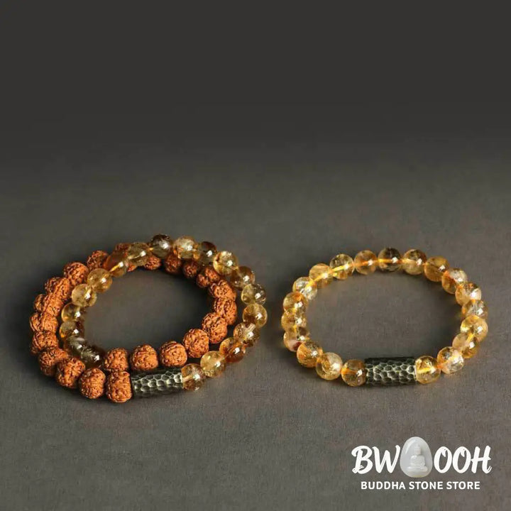 Buddha Stones Citrine Sandalwood Bodhi Seed Protection Double Wrap Bracelet - BWOOOH - Bracelet