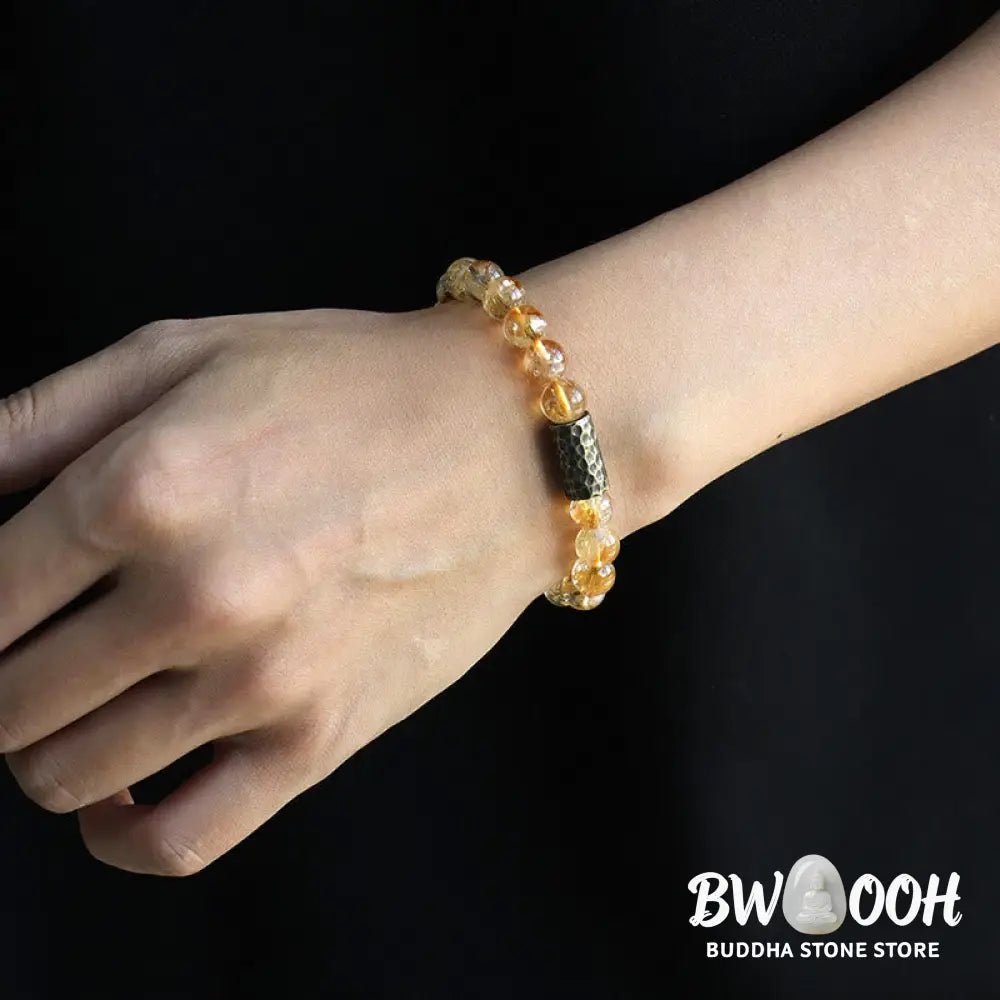 Buddha Stones Citrine Sandalwood Bodhi Seed Protection Double Wrap Bracelet - BWOOOH - Bracelet