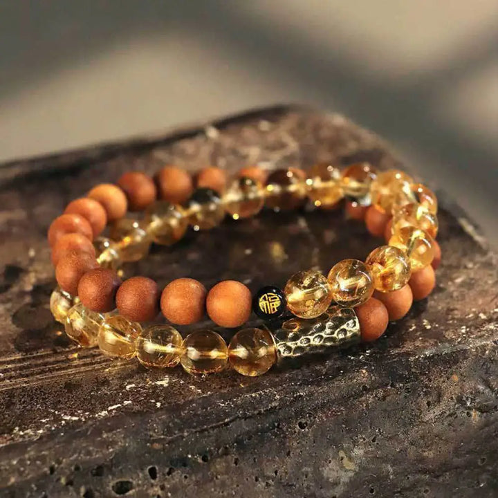 BWOOOH Citrine Sandalwood Bodhi Seed Protection Double Wrap Bracelet - BWOOOH - Citrine Sandalwood Double Wrap