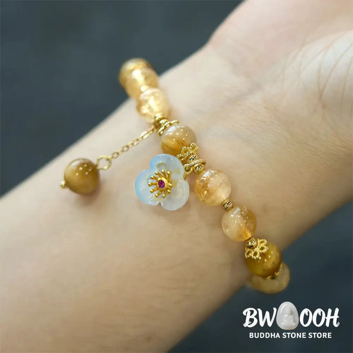 Buddha Stones Citrine Tiger Eye Flower Charm Generosity Bracelet - BWOOOH - Citrine Tiger Eye(Wrist Circumference: