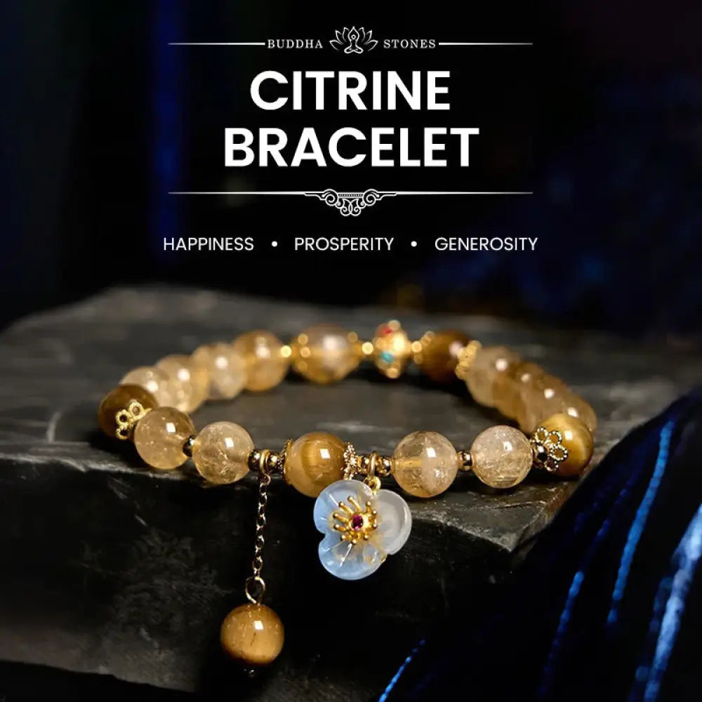 BWOOOH Citrine Tiger Eye Flower Charm Generosity Bracelet - BWOOOH - Citrine Tiger Eye(Wrist Circumference: