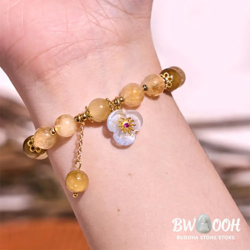 Buddha Stones Citrine Tiger Eye Flower Charm Generosity Bracelet - BWOOOH - Citrine Tiger Eye(Wrist Circumference:
