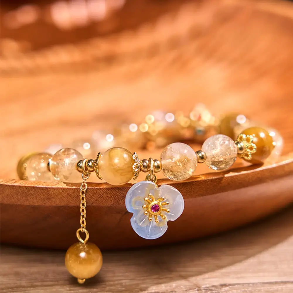 BWOOOH Citrine Tiger Eye Flower Charm Generosity Bracelet - BWOOOH - Citrine Tiger Eye(Wrist Circumference: