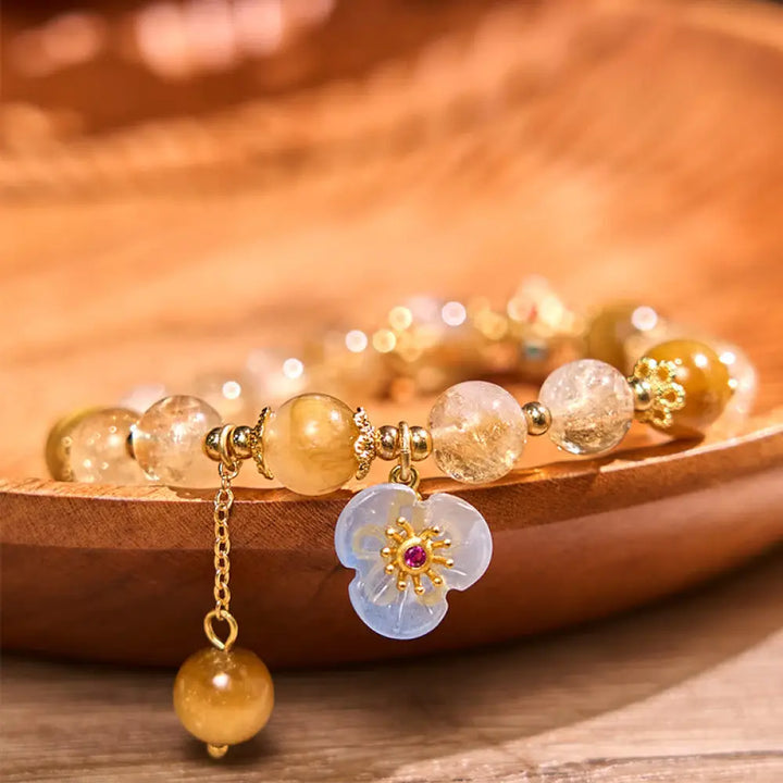 BWOOOH Citrine Tiger Eye Flower Charm Generosity Bracelet - BWOOOH - Citrine Tiger Eye(Wrist Circumference: