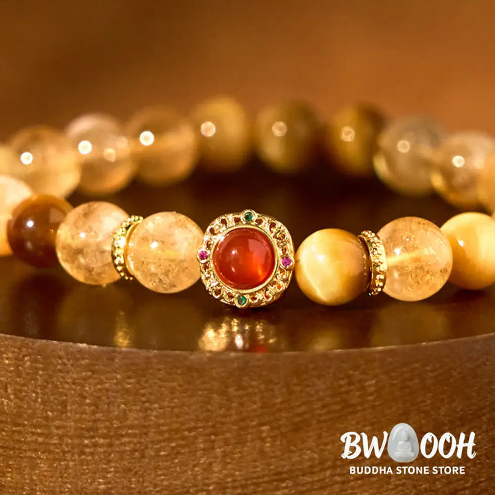 Buddha Stones Citrine Tiger Eye Red Agate Generosity Bracelet - BWOOOH - Tiger Eye Citrine(Wrist Circumference: