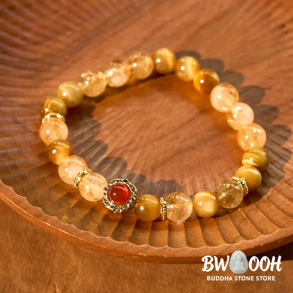 Buddha Stones Citrine Tiger Eye Red Agate Generosity Bracelet - BWOOOH - Tiger Eye Citrine(Wrist Circumference:
