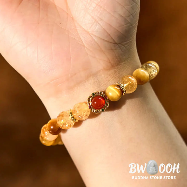 Buddha Stones Citrine Tiger Eye Red Agate Generosity Bracelet - BWOOOH - Tiger Eye Citrine(Wrist Circumference: