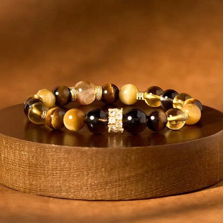 BWOOOH Citrine Topaz Smoky Quartz Tiger Eye Happiness Bracelet - BWOOOH - Citrine Smoky Quartz Tiger Eye(Wrist