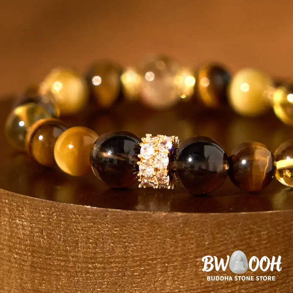 Buddha Stones Citrine Topaz Smoky Quartz Tiger Eye Happiness Bracelet - BWOOOH - Citrine Smoky Quartz Tiger Eye(Wrist
