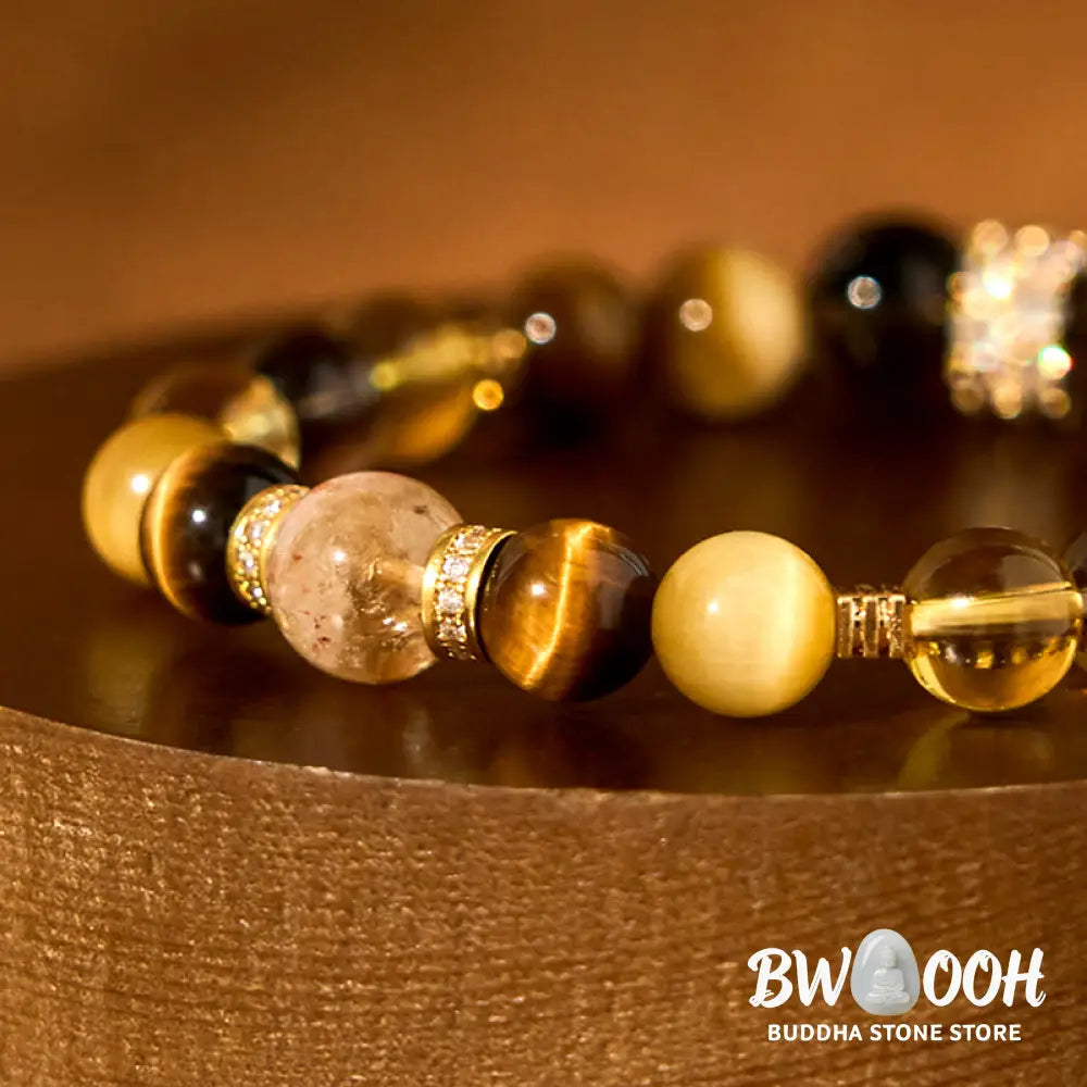 Buddha Stones Citrine Topaz Smoky Quartz Tiger Eye Happiness Bracelet - BWOOOH - Citrine Smoky Quartz Tiger Eye(Wrist