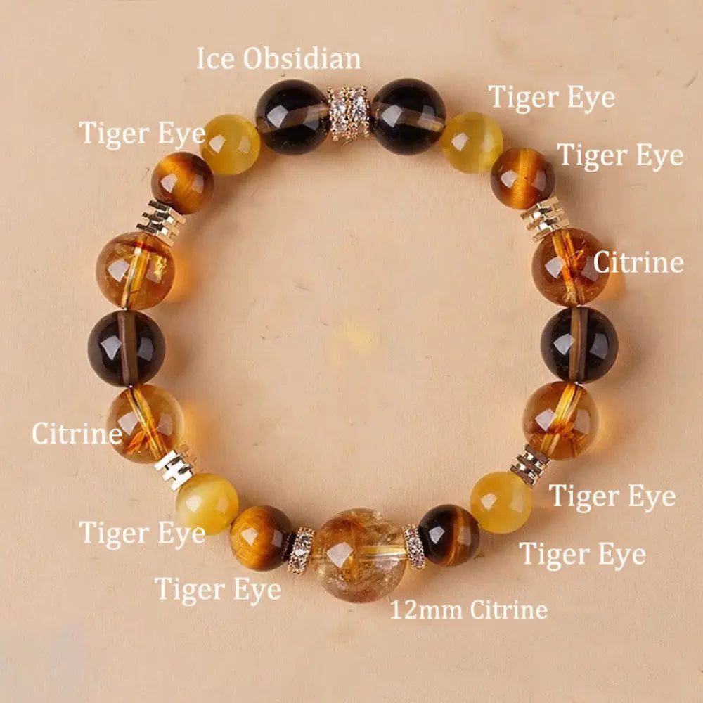 Buddha Stones Citrine Topaz Tiger Eye Happiness Bracelet - BWOOOH - 10mm - Bracelet