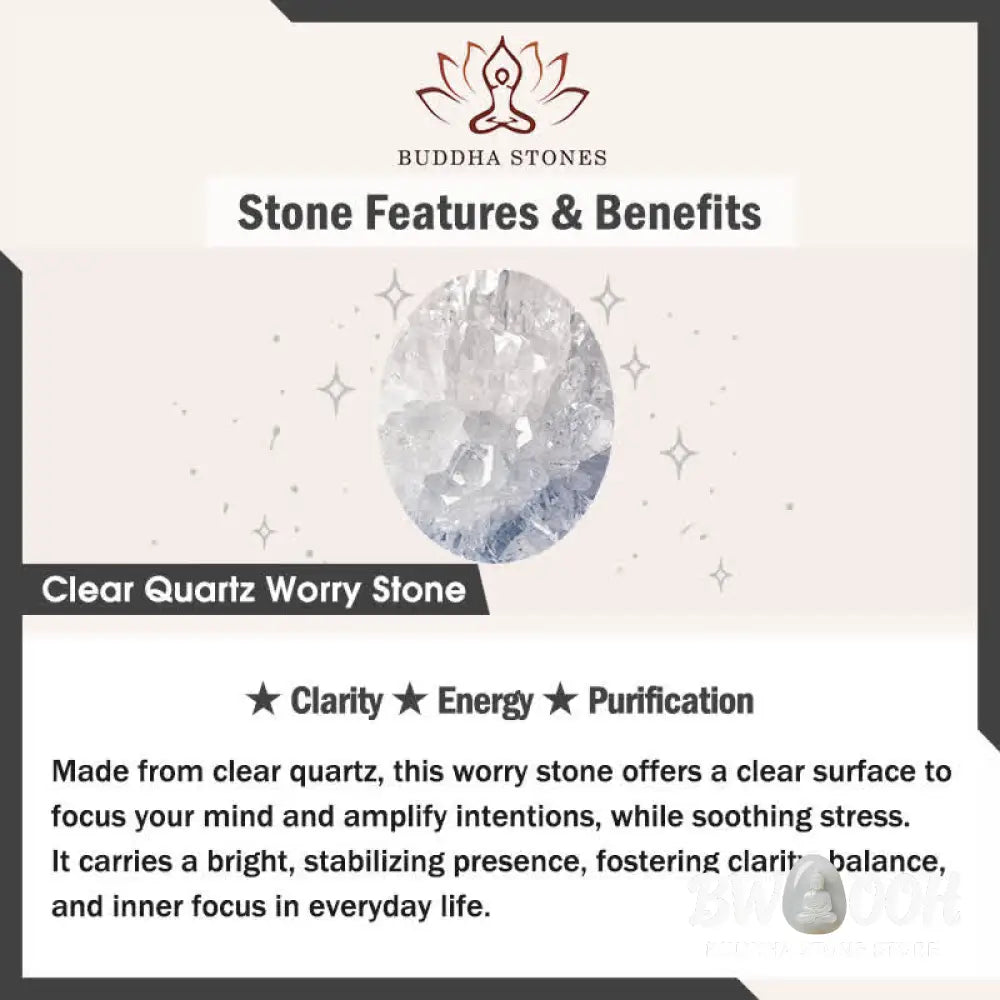 Buddha Stones Clarity &amp; Calm Natural Small Clear Quartz Worry Stone Clarity Crystal Decor 3.5*4.5cm - Clear Quartz