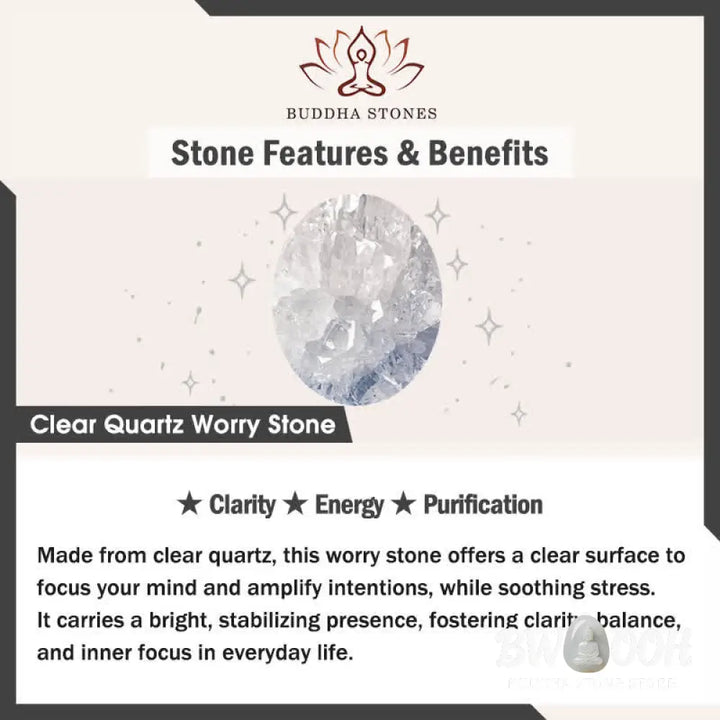 Buddha Stones Clarity &amp; Calm Natural Small Clear Quartz Worry Stone Clarity Crystal Decor 3.5*4.5cm - Clear Quartz