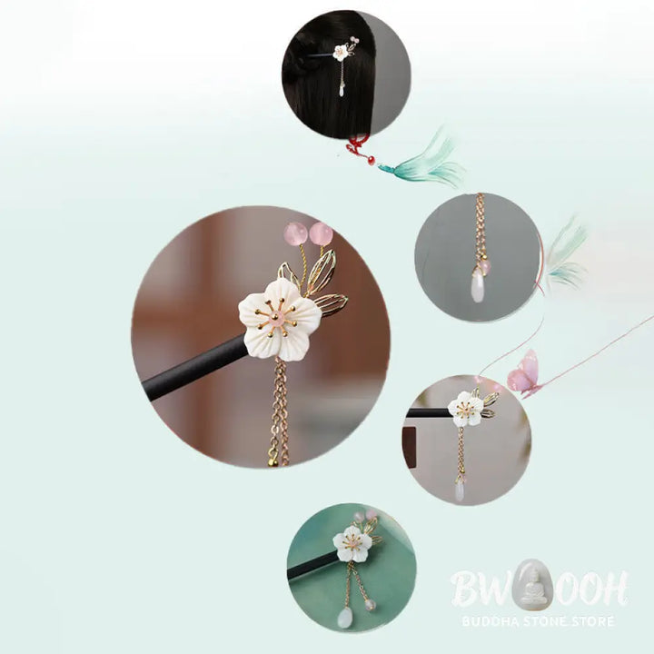Buddha Stones Classical Chinese Style Bauhinia Tassel Wood Hairpin - Bauhinia Tassel Hairpin - Hairpin