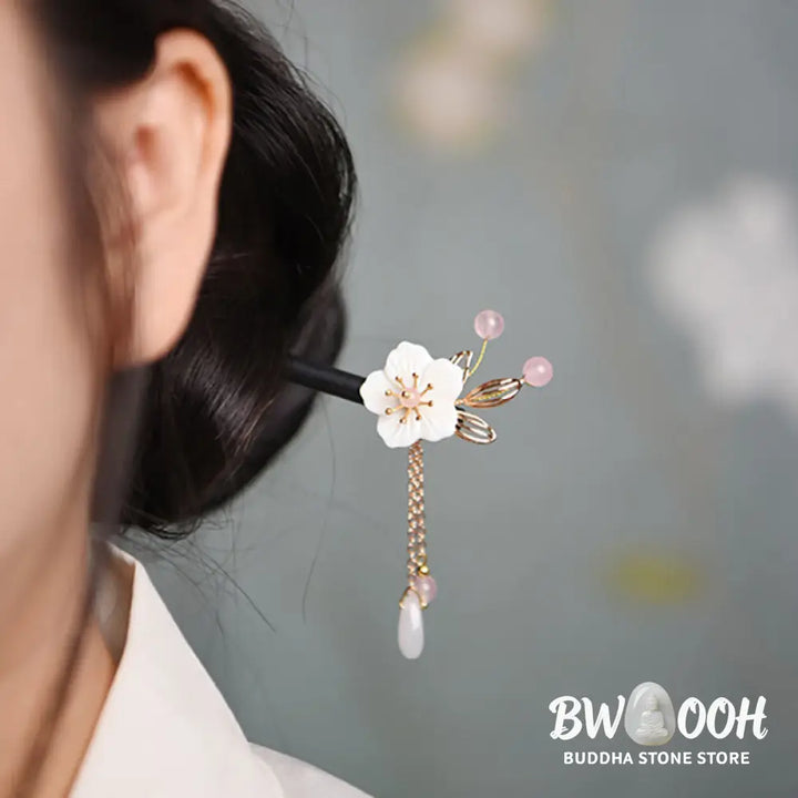 Buddha Stones Classical Chinese Style Bauhinia Tassel Wood Hairpin - Bauhinia Tassel Hairpin - Hairpin