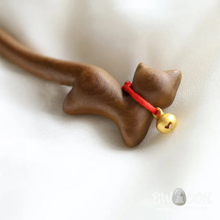 Buddha Stones Classical Chinese Style Cat-shaped Sandalwood Hairpin - Cat-shaped Hairpin - Hairpin