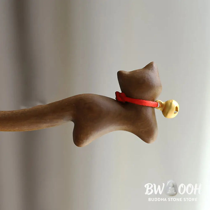 Buddha Stones Classical Chinese Style Cat-shaped Sandalwood Hairpin - Cat-shaped Hairpin - Hairpin