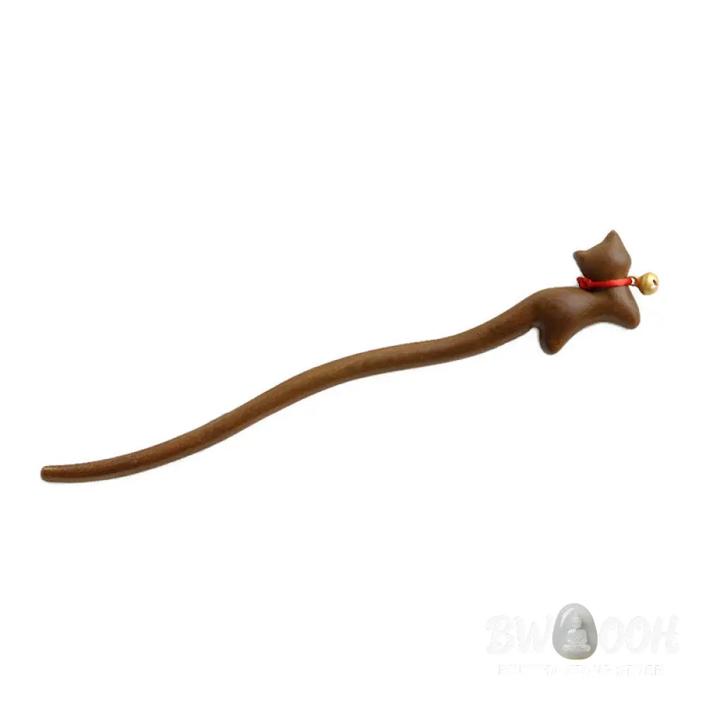 Buddha Stones Classical Chinese Style Cat-shaped Sandalwood Hairpin - Cat-shaped Hairpin - Hairpin