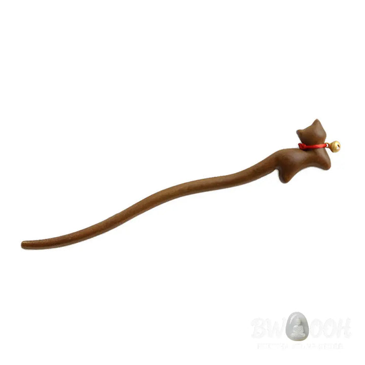 Buddha Stones Classical Chinese Style Cat-shaped Sandalwood Hairpin - Cat-shaped Hairpin - Hairpin
