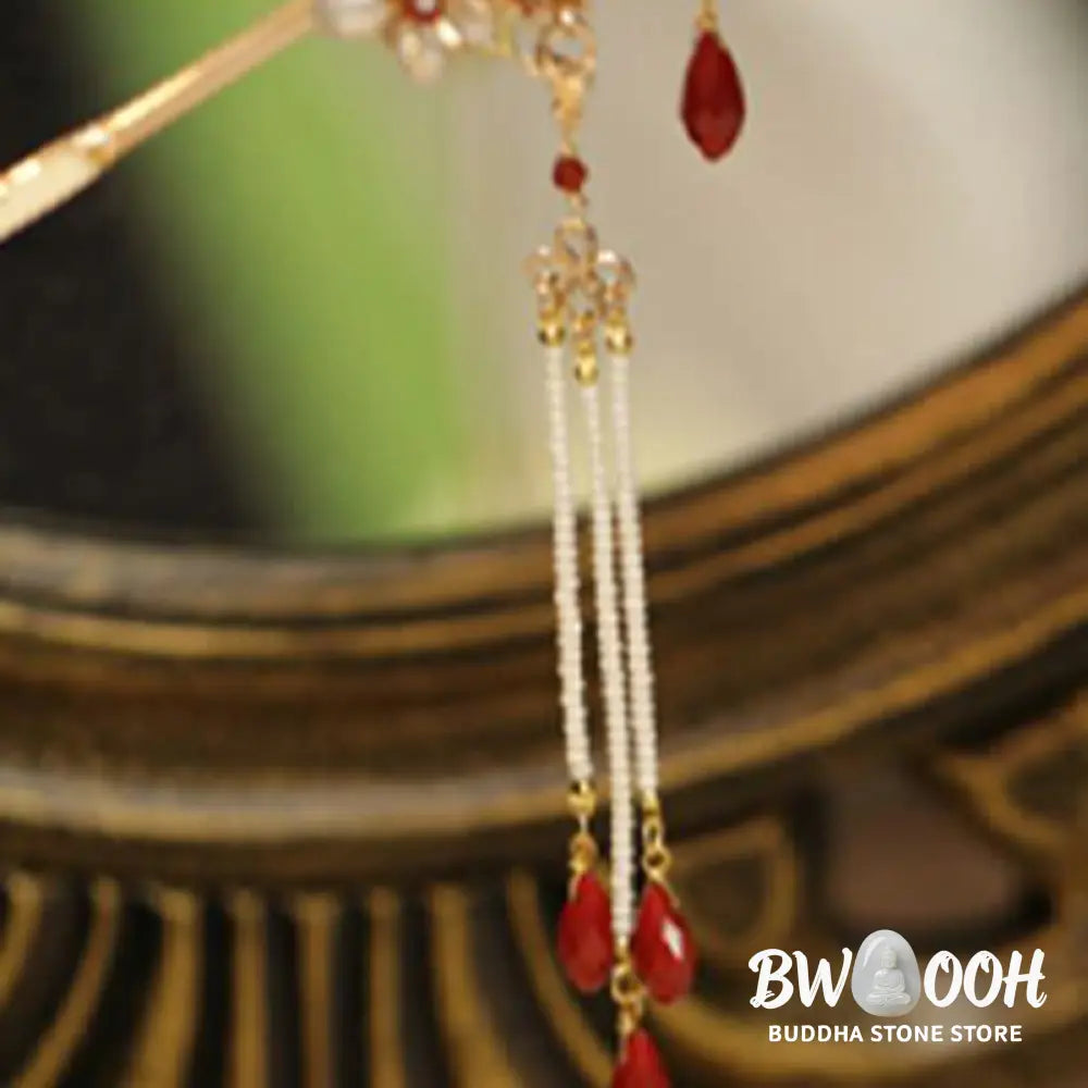 Buddha Stones Classical Chinese Style Flower Branche Butterfly Pearl Tassel Hair Clip Hair Comb Hair Crown - Hair