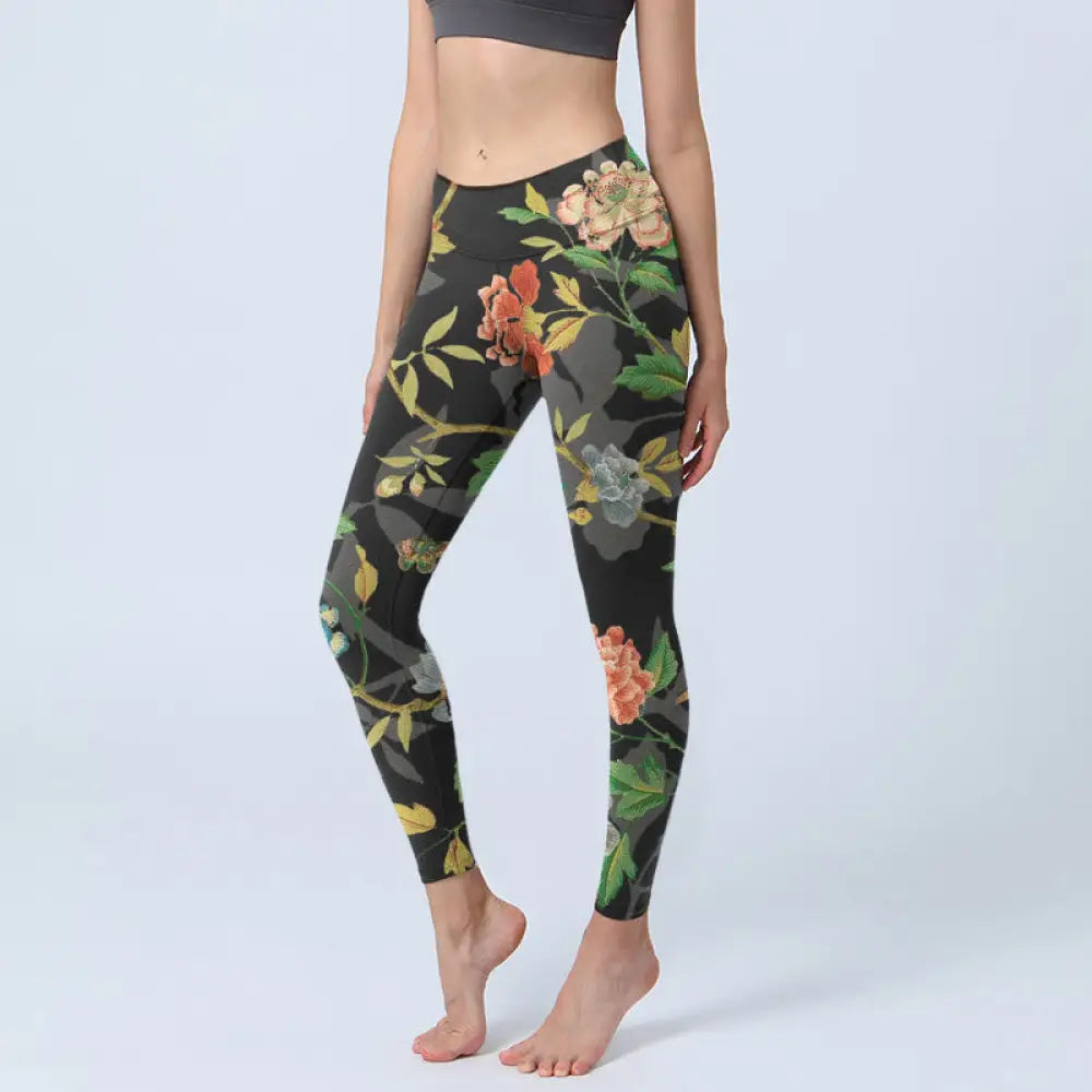 BWOOOH printed yoga leggings - Classical Flower Leaf Butterfly Bird Pat