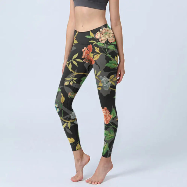 BWOOOH printed yoga leggings - Classical Flower Leaf Butterfly Bird Pat