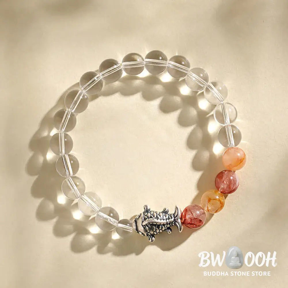Buddha Stones Clear Quartz 999 Sterling Silver Koi Fish Protection Bracelet - Clear Quartz(Wrist Circumference:15–16
