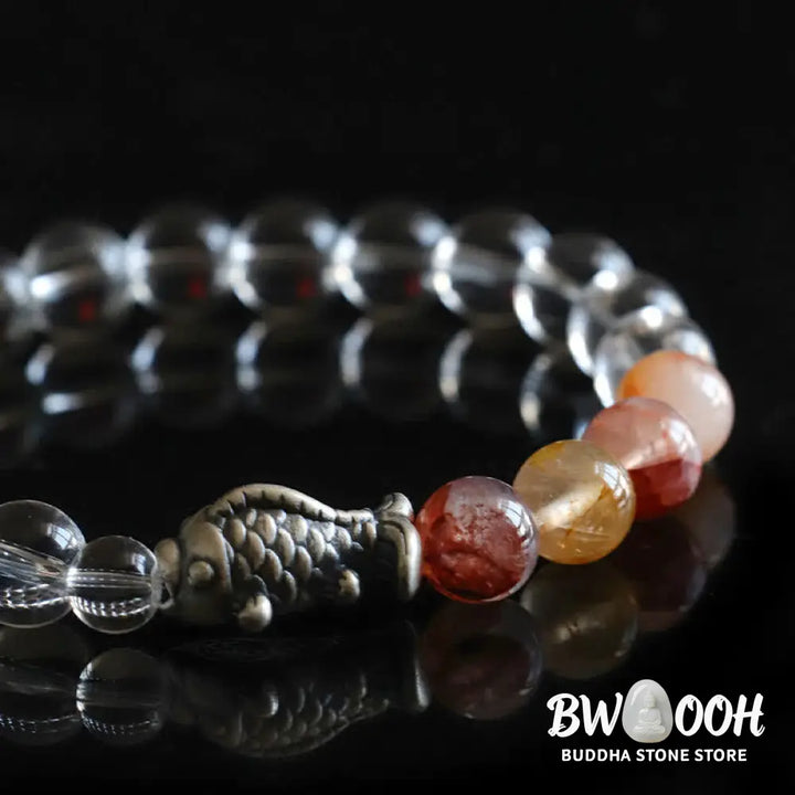 Buddha Stones Clear Quartz 999 Sterling Silver Koi Fish Protection Bracelet - Clear Quartz(Wrist Circumference:15–16