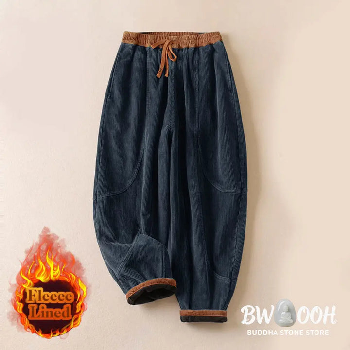 Buddha Stones Color Contrast Corduroy Cotton Women&