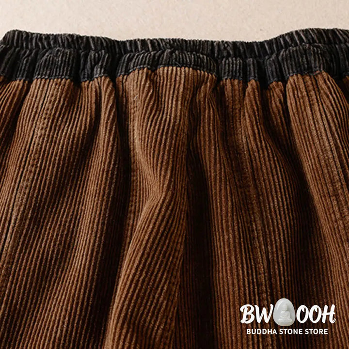 Buddha Stones Color Contrast Corduroy Cotton Women&