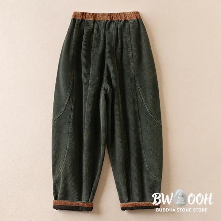 Buddha Stones Color Contrast Corduroy Cotton Women&