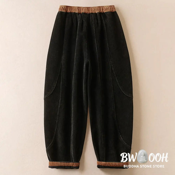 Buddha Stones Color Contrast Corduroy Cotton Women&