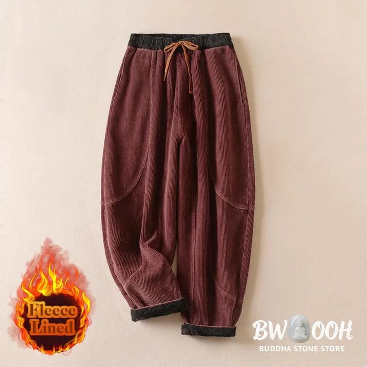 Buddha Stones Color Contrast Corduroy Cotton Women&