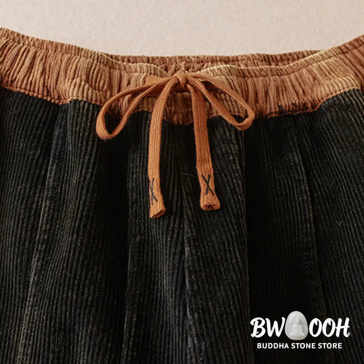 Buddha Stones Color Contrast Corduroy Cotton Women&
