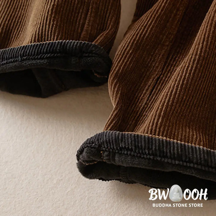 Buddha Stones Color Contrast Corduroy Cotton Women&