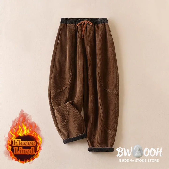 Buddha Stones Color Contrast Corduroy Cotton Women&