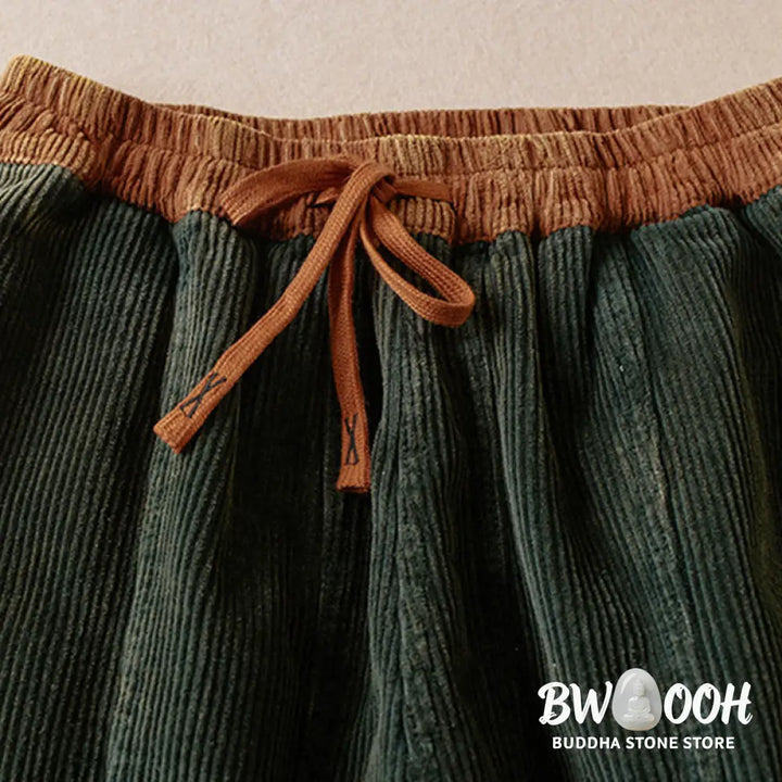 Buddha Stones Color Contrast Corduroy Cotton Women&