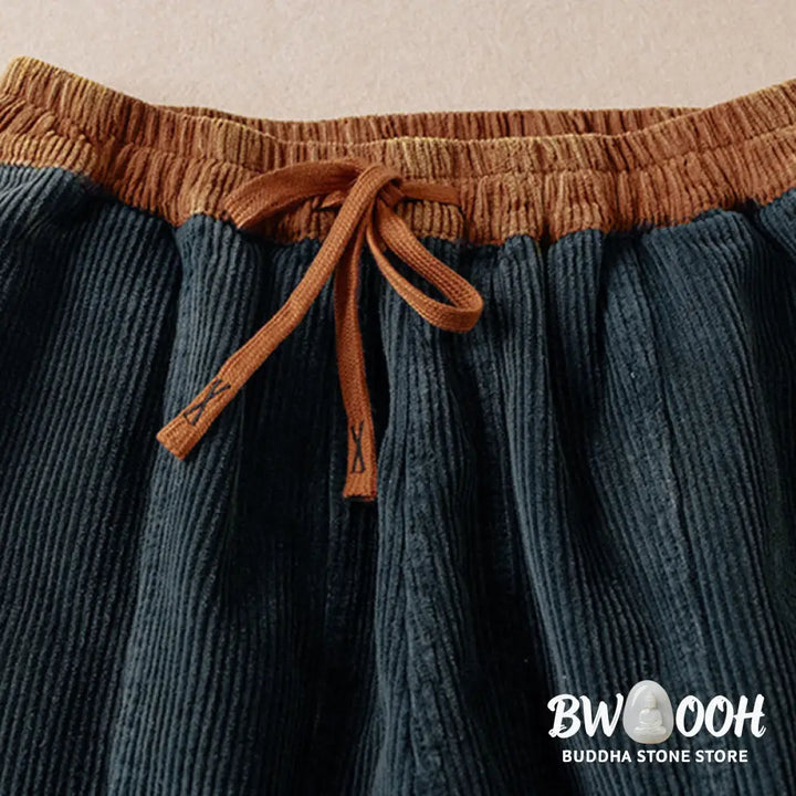 Buddha Stones Color Contrast Corduroy Cotton Women&